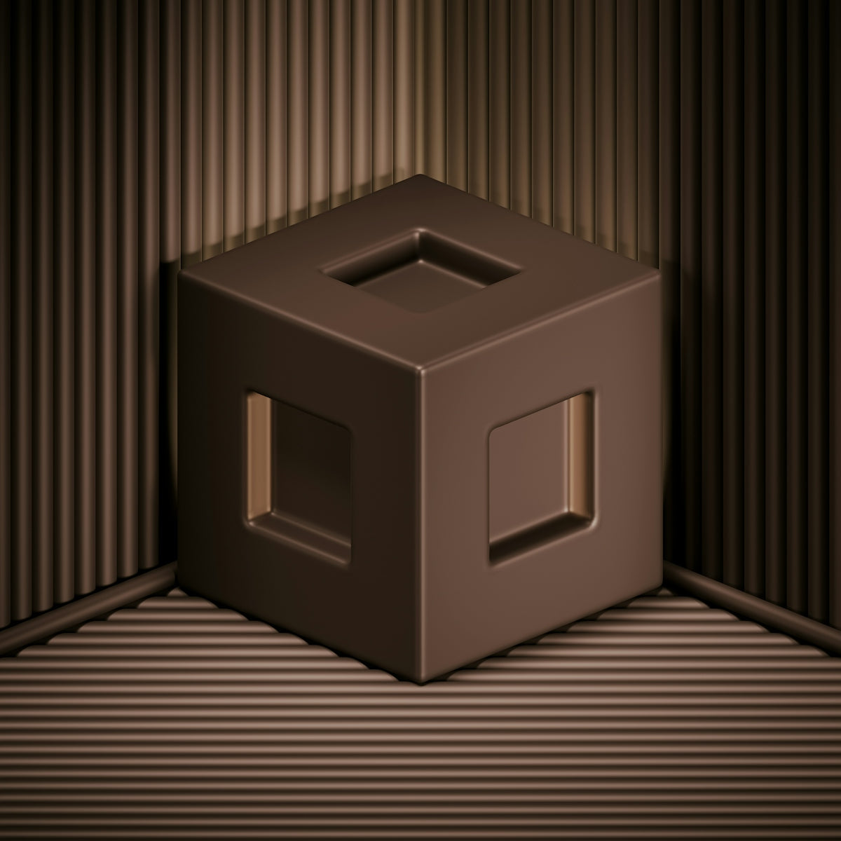 a brown box sitting on top of a floor next to a wall
