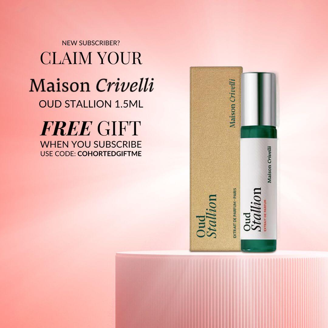 Cohorted beauty, free gift, Maison Crivelli oud stallion 1.5ml fragrance, perfume, gift, uk
